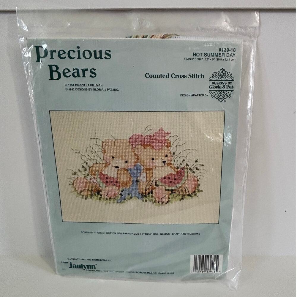 Vtg Janlynn Precious Bears "Hot Summer Day" Counted Cross Stitch Kit Unopened